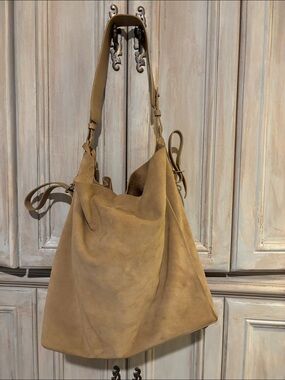 All Saints Taupe Suede Hobo Shoulder Bag